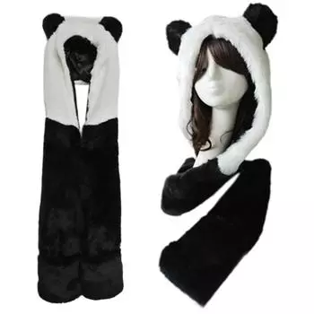 Scarf Gloves Integrated Hat Women s Winter Fashion Hat Animal Hooded Scarf for Kids and Adults 2