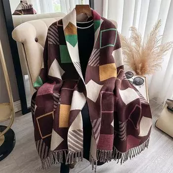 Scarf Men S And Women S Autumn And Winter Contrasting Colors Large Shawl Dual-Purpose Thickened Warm Scarf 185cm