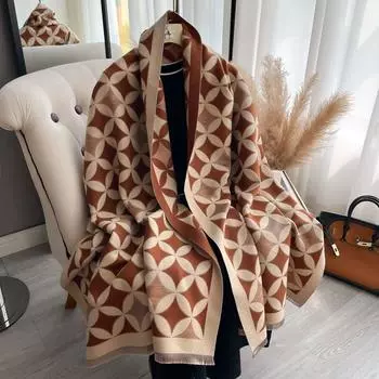 Scarf Women S Diamond-Shaped Lattice Autumn And Winter Korean Thickened Air-Conditioned Room Warm Shawl Women S Scarf 185*65cm коричневый