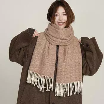 Scarf Women S Honeycomb Medium And Long Fringed Shawl Advanced Sense Cold Protection Warm Versatile Couple Student Scarf 65-180CM бежевый