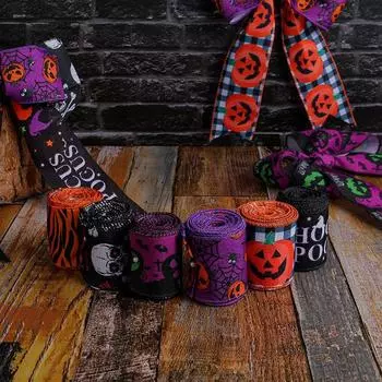 Scary Halloween Colorful Ribbons Pumpkin Skull Bat Spider Web Checkered Pumpkin Ribbons Cloth Exquisite