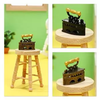 Сцена Модель Кукольный домик Миниатюрный утюг Мини Винтажный инструмент Глажка одежды Мебель для кукольного дома чёрный