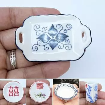 Сцена с кухонной игрушкой 1:12 тарелок, кружевной настольный коврик, мебель для кукольного дома, посуда для кукольного домика