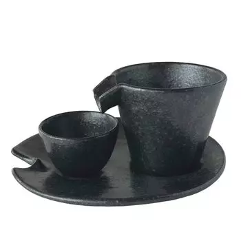 Scenery dot com Ginguro Shizuru Sake Cup Sake Saucer Set Made in Japan