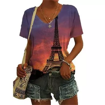 Scenic Iron Tower 3D картина с забавным узором, повседневная женская футболка, летняя модная свободная женская футболка с короткими рукавами, топ L