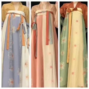 Сценические костюмы, китайская юбка ханьфу, цветочная вышивка, китайский костюм, древнее китайское платье, вечерние S оранжевый