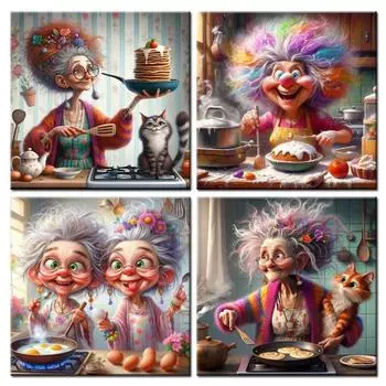 Счастливая и забавная бабушка готовит DIY Алмазная картина Портрет Новинка 2024 года Полная алмазная вышивка Мозаика ручной работы для домашнего декора J3939 square 30x30cm белый