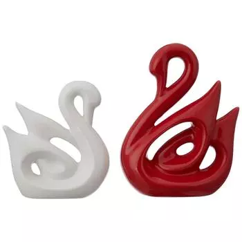 Счастливая пара лебедей, керамические фигурки для украшения дома (Набор из 2 предметов, большой, белый и красный)