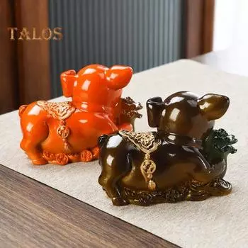 Счастливая свинка чайный питомец смоляная статуэтка, меняющая цвет, для чайной церемонии, забавный чайный сервиз, украшения, поделки для полок, столов, гостиных L коричневый