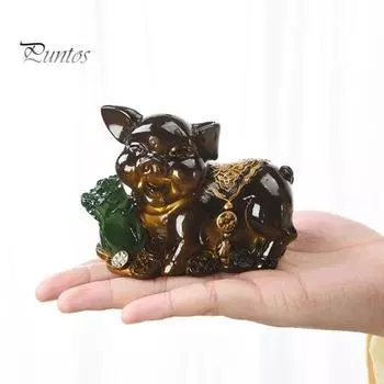 Счастливая свинка чайный питомец смоляная статуэтка, меняющая цвет, для чайной церемонии, забавный чайный сервиз, украшения, поделки для полок, столов, гостиных L красный