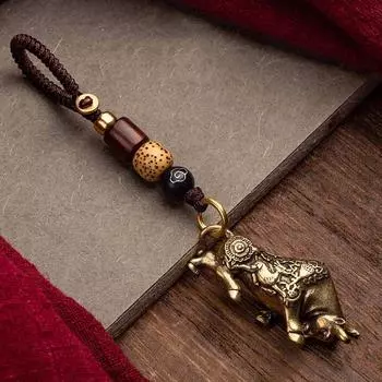 Счастливая веревка, животное, латунь, знак зодиака, бык, автомобильные аксессуары, автомобильный брелок, брелок для ключей, сумка, брелок золотой