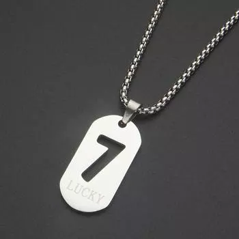 Счастливое число 7 Подвеска Lucky Square из титановой стали Ожерелье Женская цепочка на ключицу Хип-хоп Мужская модная цепочка для свитера Аксессуары белый