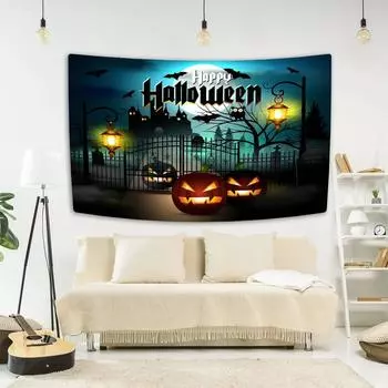 Счастливого Хэллоуина Декоративный Гобелен Летучая Мышь Тыква Печать Настенный Ковер Фон Для Вечеринки Ткань Украшения Домашней Комнаты 100x75cm
