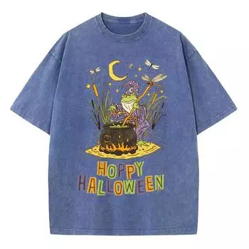 Счастливого Хэллоуина Принт Ведьмы Женская Футболка для стирки Оверсайз Круглый вырез Дышащая Короткий рукав Крутой топ Мужской S