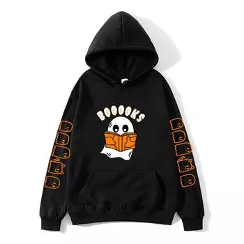 Счастливого Хэллоуина Призрак Чтение Книги Толстовка Зимние Теплые Длинные Рукава Толстовки Мужской Толстовка Harajuku Мультфильм Sudaderas Мужская Толстовка XS серый