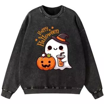 Счастливого Хэллоуина Толстовка Lady Vintage из стираного хлопка Уличный оверсайз пуловер Тонкий стиль Хип-хоп Мягкий флис S
