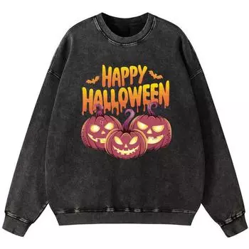 Счастливого Хэллоуина Женская Винтажная Толстовка из Вареного Хлопка Тонкий стиль Простой Пуловер Оверсайз Хипстер Мягкий S
