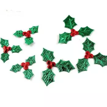 Счастливого праздника! 100 шт. Рождественская ткань Holly Berry Clover Patch Party Tree Decorations MIT 3cm
