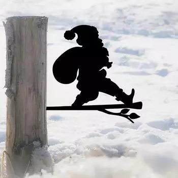 Счастливого Рождества Дедушка Металлическая Настенная Скульптура - Стальной Силуэт на Ветке, Идеально Подходит Для Украшения Дома, Сада и Уличной Статуи светло-серый