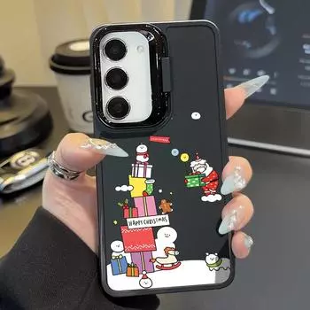 Счастливого Рождества подарок Санта принт матовый чехол для Samsung S24 Ultra S23 FE A16 A55 A54 A35 A15 A34 TPU мягкий противоударный объектив подставка защитный чехол Samsung S24 чёрный