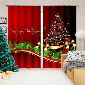 Счастливого Рождества, рождественский декор для дома, красные шторы, 2 панели, роскошные американские шторы для гостиной, спальни, окна, декоративные шторы 50W130H(CM)x2&Hook