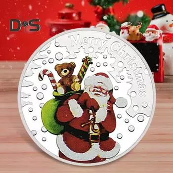 Счастливого Рождества Санта-Клаус монета двусторонняя резная металлическая памятная медаль медальон круглая коллекционная монета украшение для домашнего офиса стол B серебряный