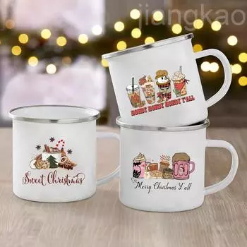 Счастливого Рождества всем вам! Печатные эмалевые кофейные кружки, рождественские подарки, чашки для вина, сока, напитков, кухонная посуда, кружка