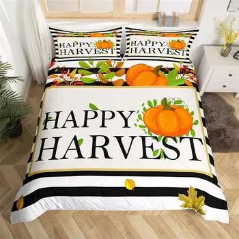 Счастливой осени всем вам комплект постельного белья с осенним тыквенным праздником комплект постельного белья с декором на День благодарения микрофибра осенние кленовые листья пододеяльник 135x200cm 2pcs