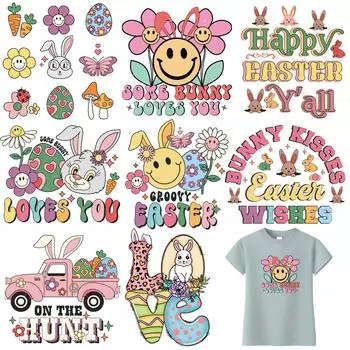 Счастливой Пасхи дизайн патч на одежду мода термопресс аппликация джинсы аксессуары «сделай сам» наклейка в полоску патч наклейки кролик пожелания