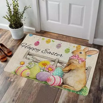 Счастливой Пасхи Яйцо Кролика Входной Нескользящий Коврик Спальня Ванная Туалет Коврик Кухня Балкон Прихожая Коврик Пасхальные украшения 40x60cm 16x24inch