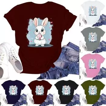 Счастливой Пасхи женская мода принтованный круглый вырез короткий рукав футболка пуловер топ L армия зеленый