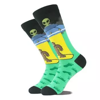 Счастливые Смешные Носки Мужские Дизайн Инопланетянин Собака Панда Акула Пингвин Лягушка Носки Sokken Унисекс Хип-Хоп Большой Размер Скейтборд Забавные