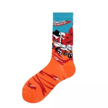 Счастливые Смешные Унисекс Носки с Рисунком НЛО Астронавта Космоса Ракеты Мужские Мальчиковые Уличная Одежда Хлопковые Повседневные Носки для Скейтбординга 36 - 43