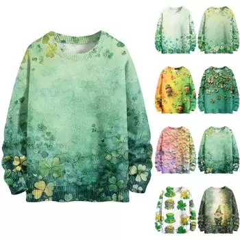 Счастливые толстовки для женщин вязаный свитер симпатичная рубашка осенний круглый вырез пуловер топы L армия зеленый