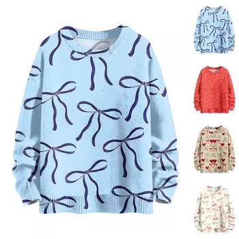 Счастливые толстовки для женщин вязаный свитер симпатичная рубашка осенний круглый вырез пуловер топы L синий