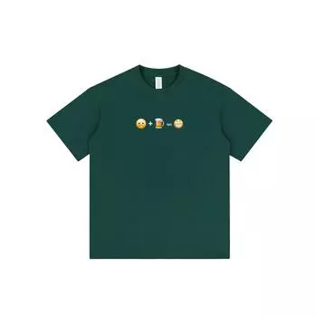 Счастливый эмодзи унисекс свободная футболка с коротким рукавом - Летняя трендовая в гонконгском стиле, чистый хлопок 3XL темно-зеленого