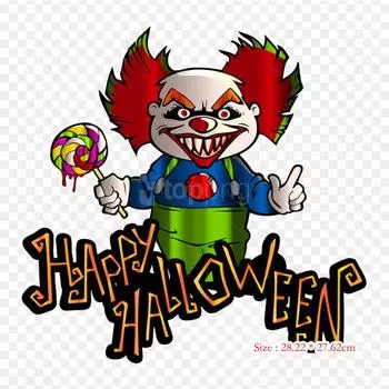 Счастливый Хэллоуин клоун 2016 клоун наблюдения утюг на теплопередаче печать виниловые нашивки наклейки для одежды DIY аппликации моющиеся нашивки