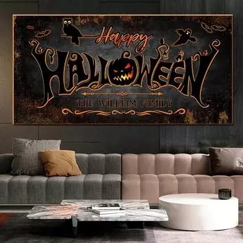 Счастливый Хэллоуин Тыква Холст Плакат и Печать Сова Современный Фестиваль Декоративная Живопись Подарок Настенное Искусство Картина Комната Домашний Декор Без Рамки 20*40cm No Frame