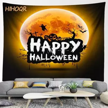 Счастливый Хэллоуин Тыквенный Гобелен Настенный Бохо Украшение Комнаты Большой Ткань Эстетический Домашний Фон Для Вечеринки 100x75cm