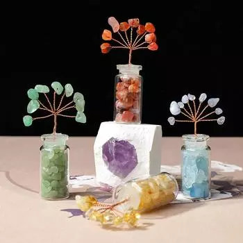 Счастливый хрустальный щебень Дерево богатства Ручная работа Плетеное денежное дерево Настольные украшения Дрифтовая бутылка Медная проволока Дерево жизни Украшения для автомобиля