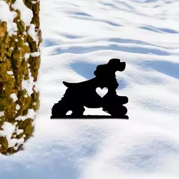 Счастливый колышек для сада собаки, железный силуэт, металлический знак для двора, креативное украшение для наружного двора и сада для поминовения питомца бежевый