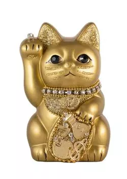 Счастливый кот Миллионер Кот-правая рука Счастливый кот Манеки Кот Счастливый фэн-шуй Украшение Коробка для пожертвований Золото (S-SIZE Золотой) Поднятый/Керамика_Счастливый (мл_С