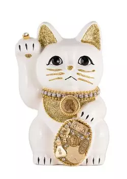 Счастливый кот Миллионер Кот-правая рука Счастливый кот Манеки Кот Счастливый фэн-шуй Украшение Коробка для пожертвований (M-SIZE Белый) Поднятый/Керамический_Lucky (ml_M Белый)