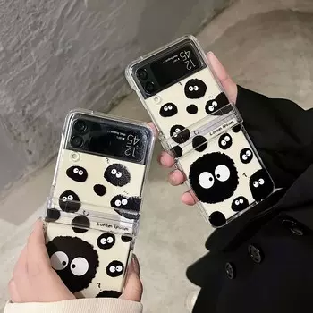 Счастливый смайлик черный милый животное ПК жесткий 3 в 1 защитная оболочка для Samsung Galaxy Z Flip 3 4 5g Flip4 Flip3 браслет чехол для телефона For Samsung Z Flip 4