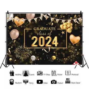 Счастливый выпускной фон для фото класса 2024 года Поздравляем выпускной вечеринку Поздравления выпускникам Фотография Фон Декор