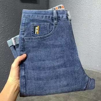 Счетчик изъятия ~ Синие высококачественные осенние и зимние джинсы мужские модные бренды стрейч тонкие корейские повседневные универсальные брюки 28 синий