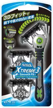Schick Extreme 3 Smooth Fit 3 Blades with 4 Spare Blades installed on the main 3D Fit Close Shave Razor Shaving (1 unit) Men s