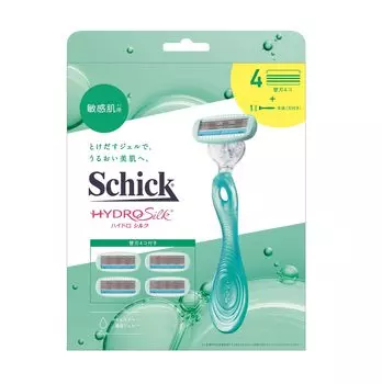 Schick Hydrosilk Combo Pack для чувствительной кожи 4 сменные бритвы зеленого цвета (держатель (с лезвием) + лезвия) Женский зелёный
