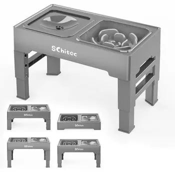 SCHITEC Pet Food Dish 4 Регулируемая миска для средних и крупных собак, поставляется с миской и высотой, предотвращающей быстрое и медленное кормление водой. Подставка для посуды, миска, серый