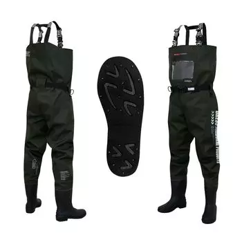 щитовые вейдерсы с войлочной подошвой, высокие, для внутренней горной местности, большой японский производитель [DRESS] Нагрудные шипы, S, долговечность, трехслойная конструкция, чёрный